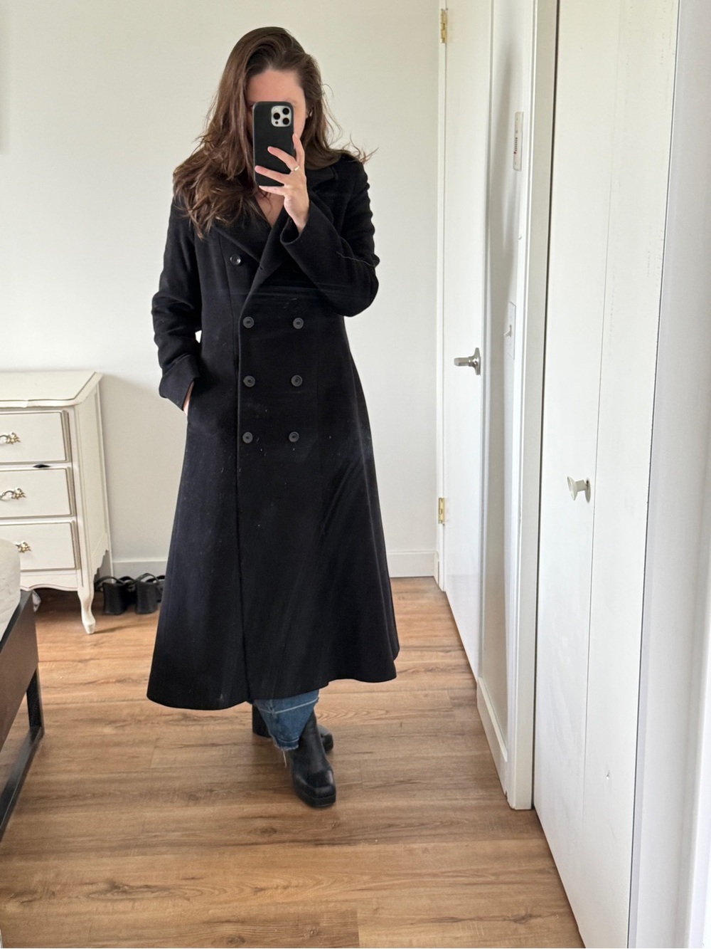 Vintage Angora Black Maxi Coat Classic Minimalist Feminine S - Picture 3 of 15